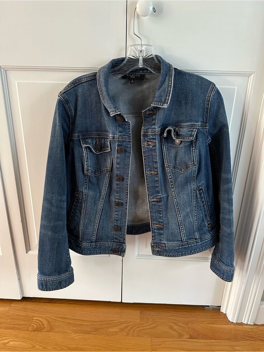 Talbots Petite Medium Blue Denim Jacket with Contrast Stitching